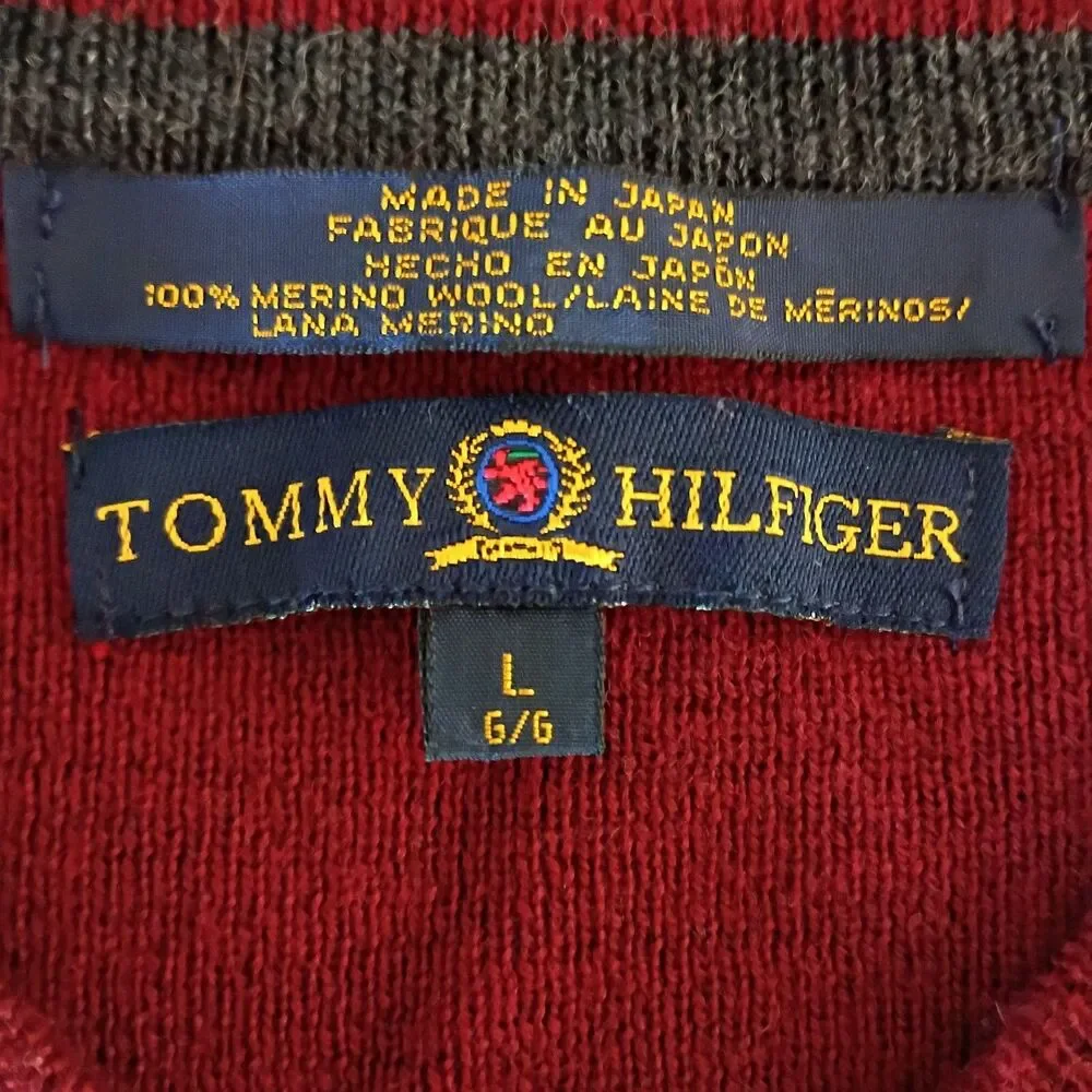 Tommy Hilfiger men's Merino Wool V-Neck‎ Sleeveless Burgundy Vest L
